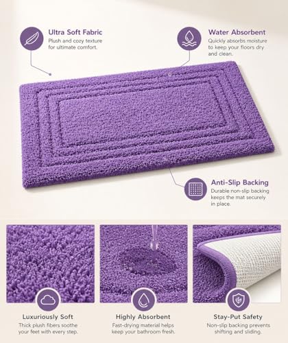 Image of Soft Cotton Linea Design Bath Mat | Anti Slip Anti Skid Backing Absorbent Soft Tufted Floor Rug for Bathroom Kitchen Bedroom Pooja Room Home Decor (50X80 CM, Purple)