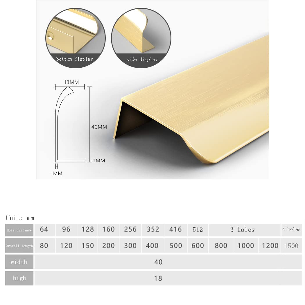Ukryte uchwyty do szafy kuchennej, z krawędzią na palec, złote, 2 sztuki(Hole distance 416mm)