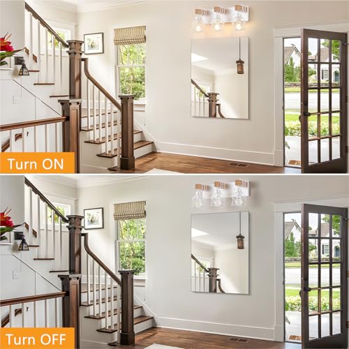Image of FadimiKoo 3-Light Farmhouse White Bathroom Vanity Light Fixtures, Rustic Wood Vanity Lights for Bathroom, Modern Bath Sconces Wall Lighting with Elegant Metal Shade for Mirror, Living Room, Bedroom