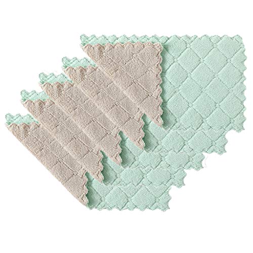 BESSKY Nonstick Oil Coral Velvet Hanging Hand Towels Kitchen Dishclout Washing Tools Dish Cloths for Bathroom Home Travel (2716cm, Green (5PCs))