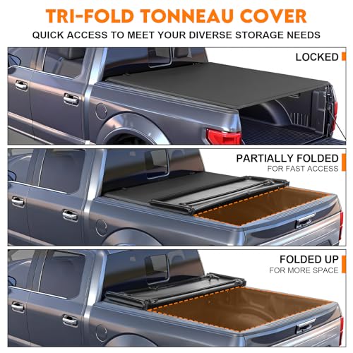 Image of RHOBRA Soft Tri-Fold Truck Bed Tonneau Cover Compatible with 2019-2026 Ford Ranger 5ft Bed, 26.5oz Vinyl Truck Bed Cover, Weather Resistant Bed Cover