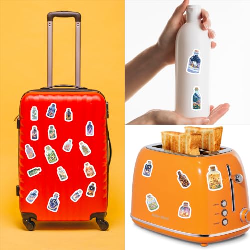 Image of Fantasy Bottle Vinyl Stickers Pack of 50 | Waterproof Self-Adhesive Mini World Aesthetic Decals for Laptop, Water Bottle, Mobile, Journal, Scrapbook, Luggage, Helmet & DIY Decoration