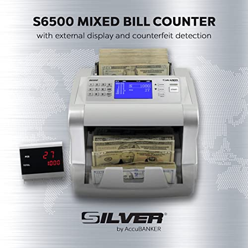 Silver By Accubanker S6500 Cash Counter Money Counter Machine Quick Mixed Denomination Bill Counter With Counterfeit Detector Uv, Mg, Infrared, Size & Metal Thread (S6500) #TOP1