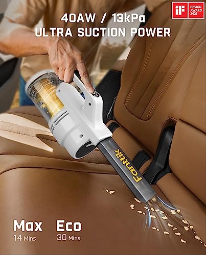 Fanttik V9 Mate Cordless Car Vacuum, 13000Pa Suction Power, 2-Hour Fast Charge, LED Display&LED Light, Portable Hand Vacuum for Car, Office Desk, Keyboards (White)