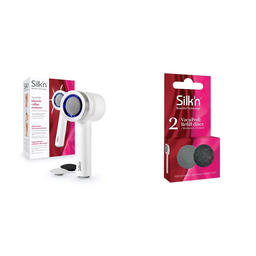 Silk'n VacuPedi - Elektrisches Gerät zur Hornhautentfernung - Vakuumsystem - Zwei Geschwindigkeiten & VacuPedi Schleifscheiben - Medium und Grob - 2 Stück