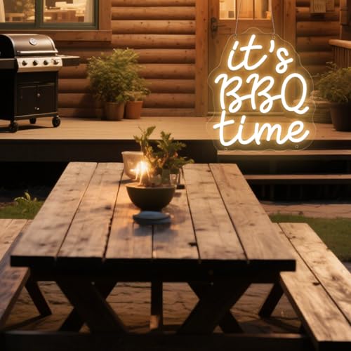 Image of It's BBQ Time Neon Sign BBQ Neon Signs Barbecue Neon Lights Dimmable LED Signs for Wall Neon Light Up Signs for BBQ Shop Restaurant Home Party Beer Pub Neon Bar Sign Wall Decor Light