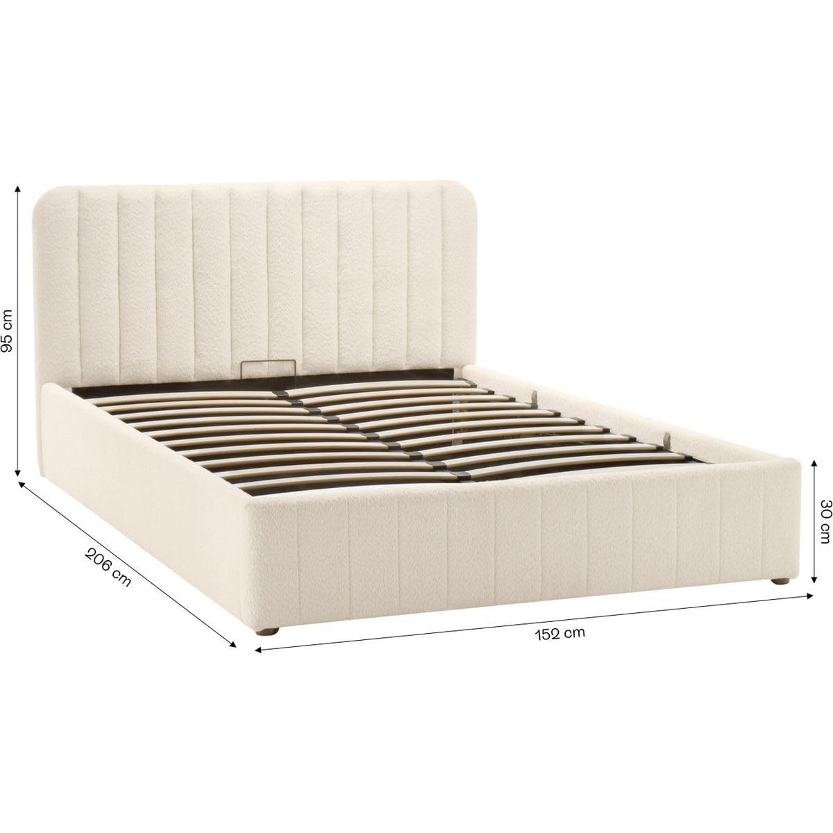 HOMIFAB Ensemble Lit Coffre Adulte 140x190cm avec tête de lit en Tissu bouclé Beige - Ava + Matelas Ressorts ensachés - Spring Elite