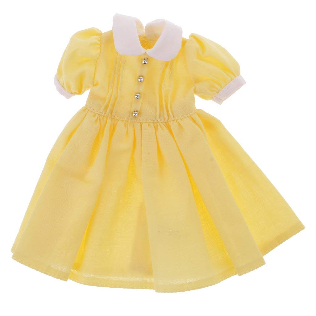 Fashion Girl Doll Clothes fit 1/6 Blythe Pullip 12ih Dolls, Round Collar Dress, Cute Yellow Color