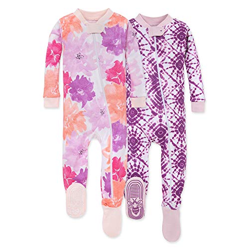Image of Burt's Bees Baby Girls Pajamas, Zip Front Non-slip Footed Pjs, 100% Organic Cotton and Toddler Sleepers