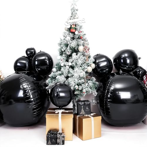 Image of 50 Inch Metallic Black Round Foil Balloons 3pcs Large Mylar Balloons | Jumbo Giant Helium 4D Ball Balloons for Birthday Party, Graduation, Wedding, Christmas, New Year, Disco Prom Party Decoration