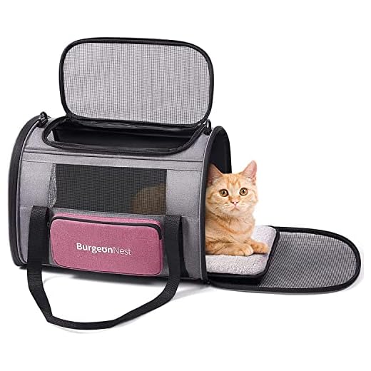 BurgeonNest Cat Carriers for Medium Cats Under 25 lbs, Pet Carrier for Cats with Unique Side Bag,Top Load Small Pet Carrier Soft-Sided Escape Proof with 4 Ventilated Windows