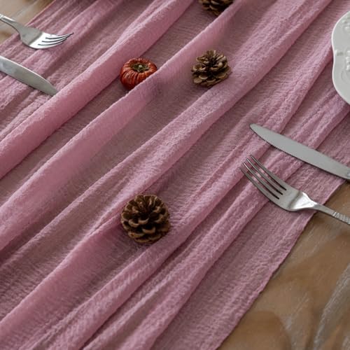Image of 2Pcs Dusty Rose Cheesecloth Table Runner 120 Inches for Party Home Decor