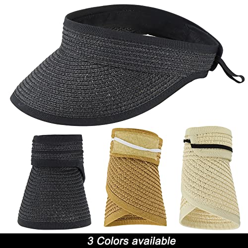 Visera de sol para mujer de paja con ala ancha plegable miniatura 6