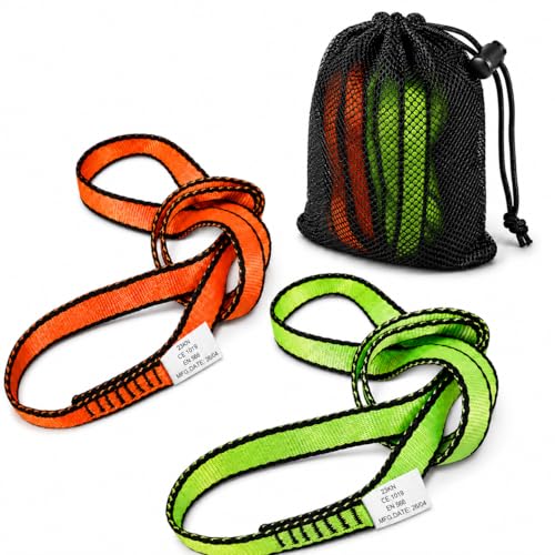 2 correas de escalada 23 KN, 19 mm, certificado CE, de nailon para yoga, construcción de soporte, rescate, con bolsa de malla (naranja y verde, 60 cm, 2 unidades)