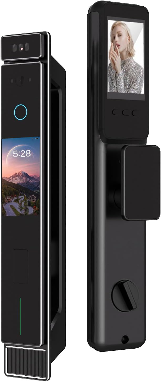 Razuvious Smart Door Lock with Front Touch Screen,Supports Arabic, Dual Front and Rear Cameras 3D Facial Recognition,WiFi Video Intercom, JLink APP Control for Apartment Home Office