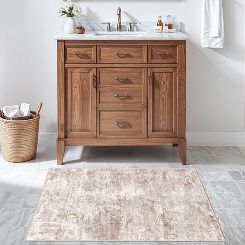 2x3 Rug Ultra Soft Abstract Rug - Area Rug Stain Resistant for Living Room Non Slip Indoor Entryway Rubber Backing Carpet Bedroom Kitchen Distressed Floor Decor Mat Machine Washable 2X3 Brown