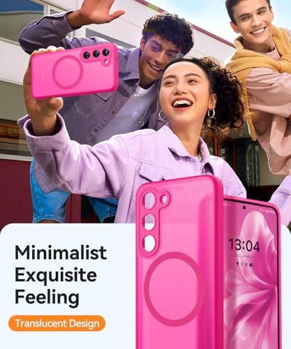 Image of CANSHN Designed for Samsung Galaxy S23 Case [Full Camera Protection] [Compatible with MagSafe] Translucent Matte Shockproof Protective Phone Cover 6.1 Inch - Hot Pink