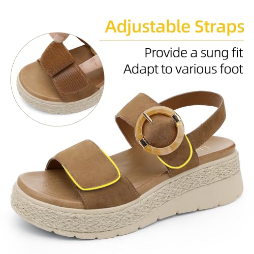 Image of UBFEN Womens Espadrille Platform Sandals Low Wedge Heel - Orthopedic Arch Support, Cushion Insole, Comfortable Dressy Buckle Sandals for Walking and Vacation