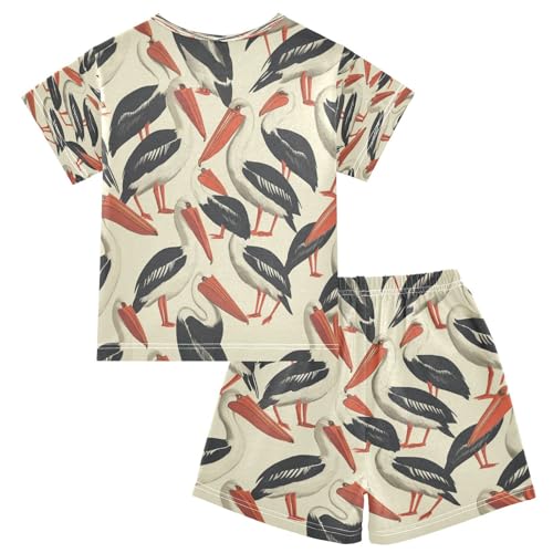 Pajama Sets Short Sleeve Stork Pattern Print Design Soft Cotton Summer Sleepwear 2 Piece PJS Size 5-14T2