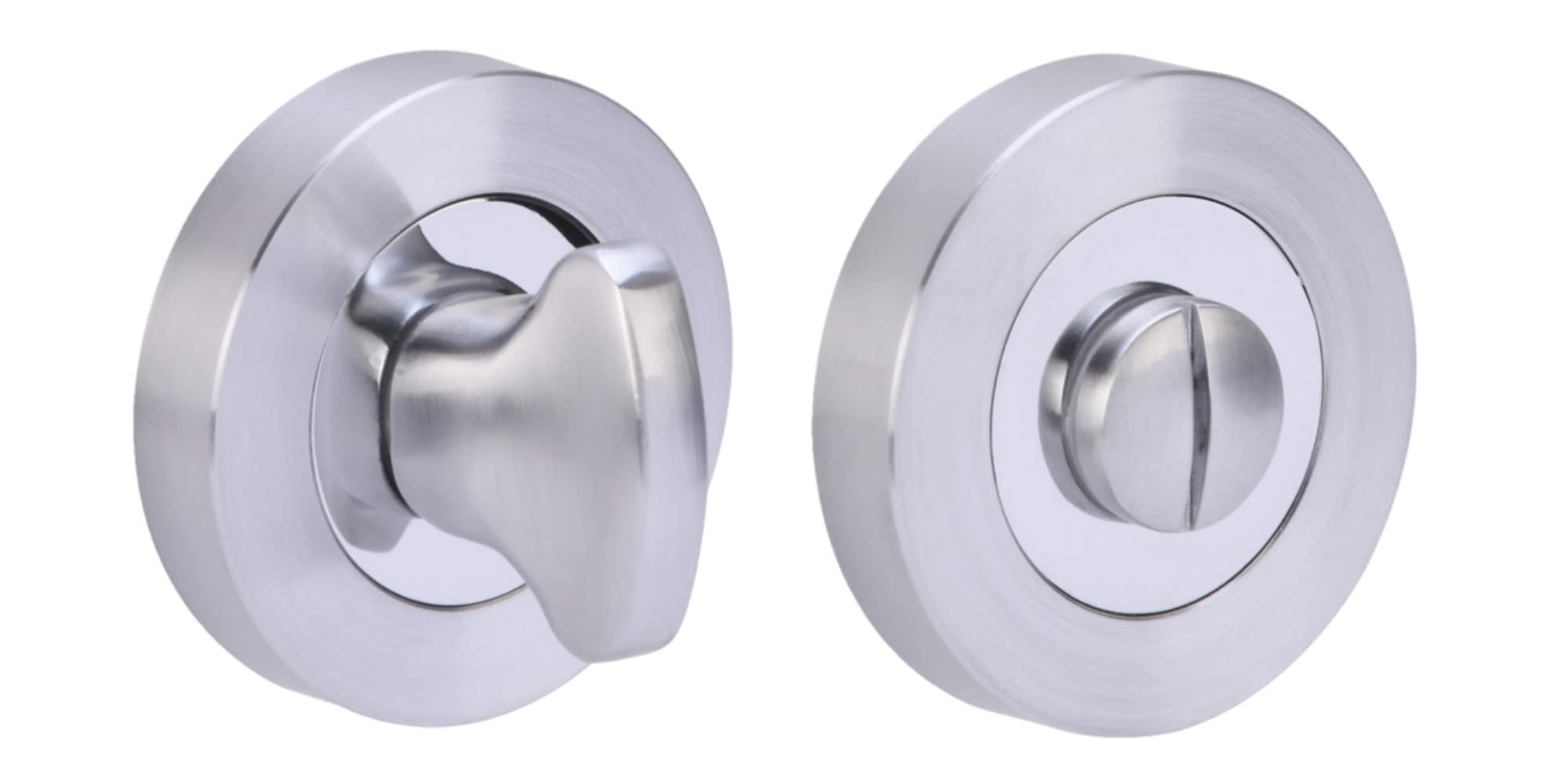 Hunta Polished Chrome / Satin Chrome Handlezone Bathroom Toilet Door Thumbturn And Release Set - Dual Finish Polished/Satin Chrome