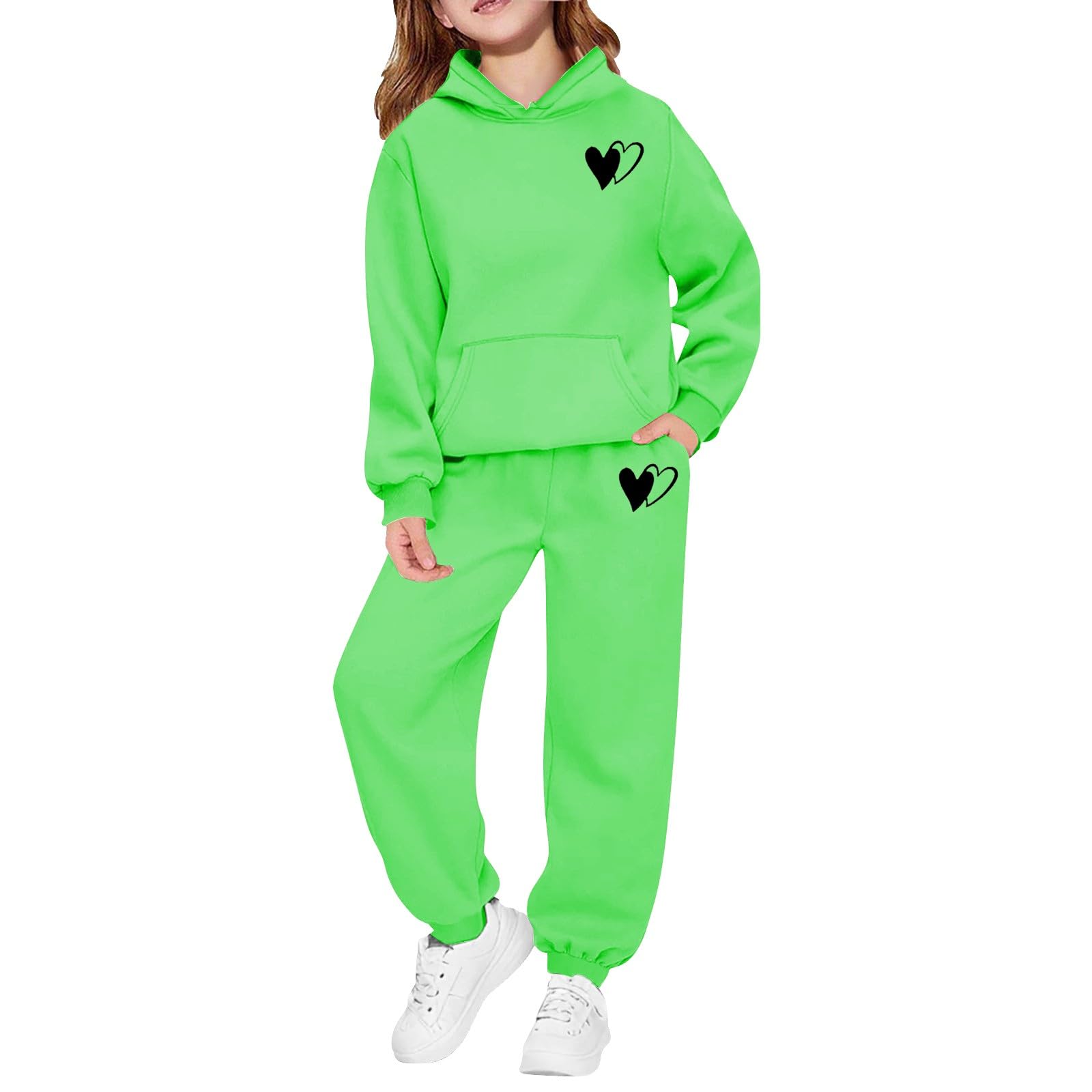 Conjunto de chándal para niñas de manga larga con capucha y pantalones deportivos de 2 piezas con capucha casual para correr