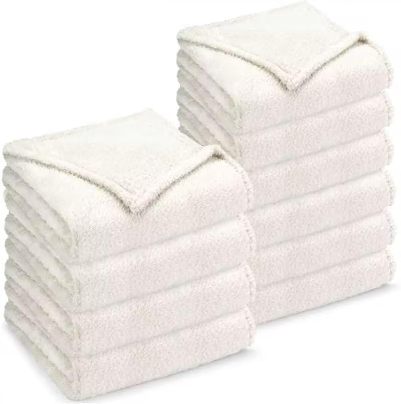 Buryeah 10 Pack Fleece Throw Blanket Bulk 60 x 50 Inch Warm Soft Sherpa Throw Fleece Blankets for Wedding Guest Gifts Bed Couch Sofa Home Office Travel(White)