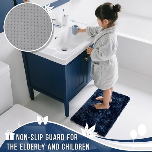 Image of Yimobra Long Bathroom Rugs Runner 60x24 Inch, Extra Thick Soft Absorbent Chenille Bath Mat, Non Slip Machine Washable, Quick Dry Bath Rugs for Bathroom Floor, Tub and Shower, Peacock Blue