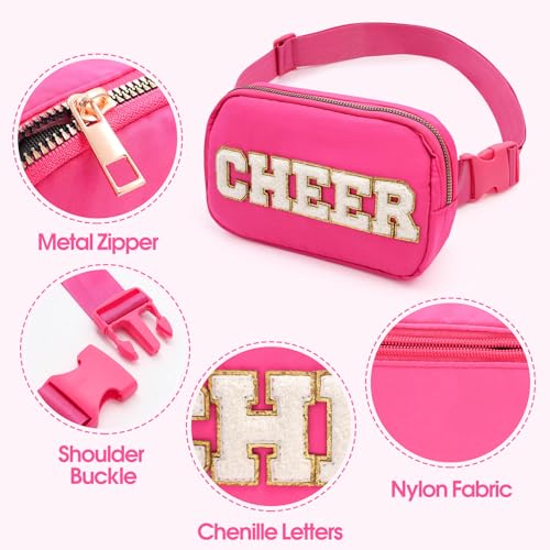 Image of PainZieteg Cheer Fanny Pack for Girls Chenille Letter Nylon Belt Bag Pink
