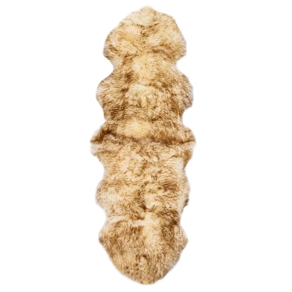 Tapis en peau de mouton véritable - 180 x 60 cm - Marron chiné - Tapis à poils longs avec poils de 5 à 7 cm - Fourrure naturelle douillette pour salon, chambre à coucher ou comme jeté de