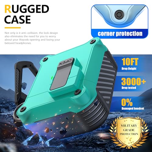 Image of RFUNGUANGO AirPods 2 Case with Lock Magnetic Lid, Black Teal