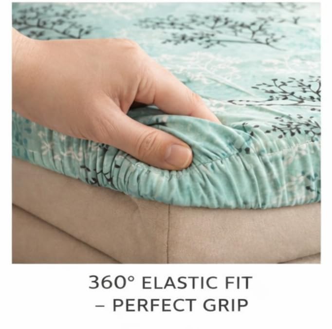 Image of Pure Cotton All Round Elastic Fitted Bedsheets with 1 Pillow Cover | Single Mattress Bed Breathable| Longlasting | Supersoft Size - 36 x 72 + 6 inches (Abstract, Color -Mint Aqua)