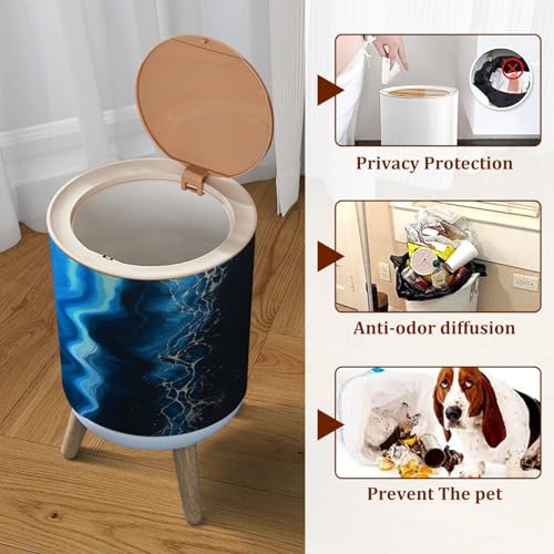 Caneca de basura pequeña con tapa decorativa azul oscuro miniatura 3