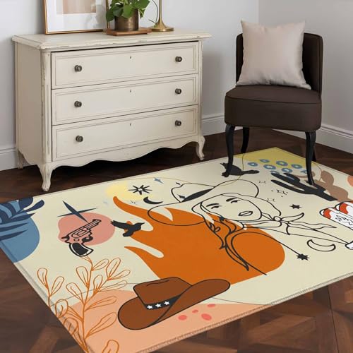 Area Rug 48×72in, Retro Boho Color Block Tropical Desert Floor