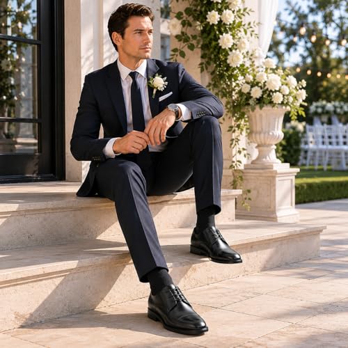 Image of Mens Tuxedo Dress Shoes Classic Formal Oxfords Faux Patent Leather Shoe Lace-up Dress Shoes for Business Wedding Suit Black
