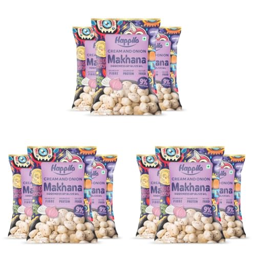Image of Happilo Premium Super Snack Makhana Cream & Onion 55g (Pack of 9) | Roasted Foxnuts, Phool Makhana | Tasty & Crunchy Snacks