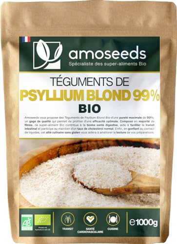 Psyllium Blond Bio 1KG | Téguments Purs 99% | 88% de Fibres, Tran...