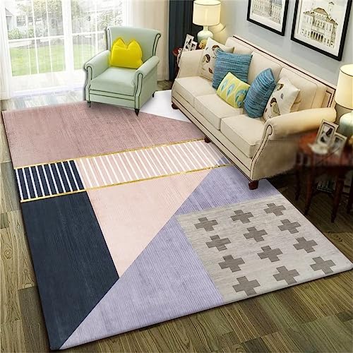 Tapis salon bleu géométrique 50x80cm antidérapant pour bureau study