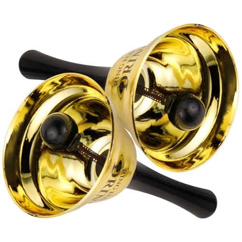 ULTECHNOVO Lot de 2 Cloches Rétro en Métal Doré Drink 13X75 CM Sonnette d'Appel Manuelle pour Bar Restaurant et Loisirs Créatifs Cloche de Service Vintage Polyvalente