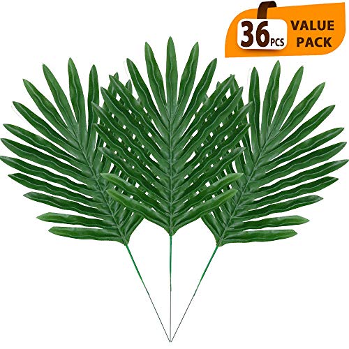 ElaDeco 36 Pcs Artificial Tropical Palm Leaves with Stems Luau Party Decoration Faux