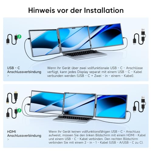 Image of Dopesplay 14.1 inch Triple Portable Monitor with Case FHD 1920x1200 IPS Laptop Screen Extender Type-C /USB, Plug & Play | Fits 14 inch-17 inch Laptops, Compatible with Mac /Windows /Chrome /Switch
