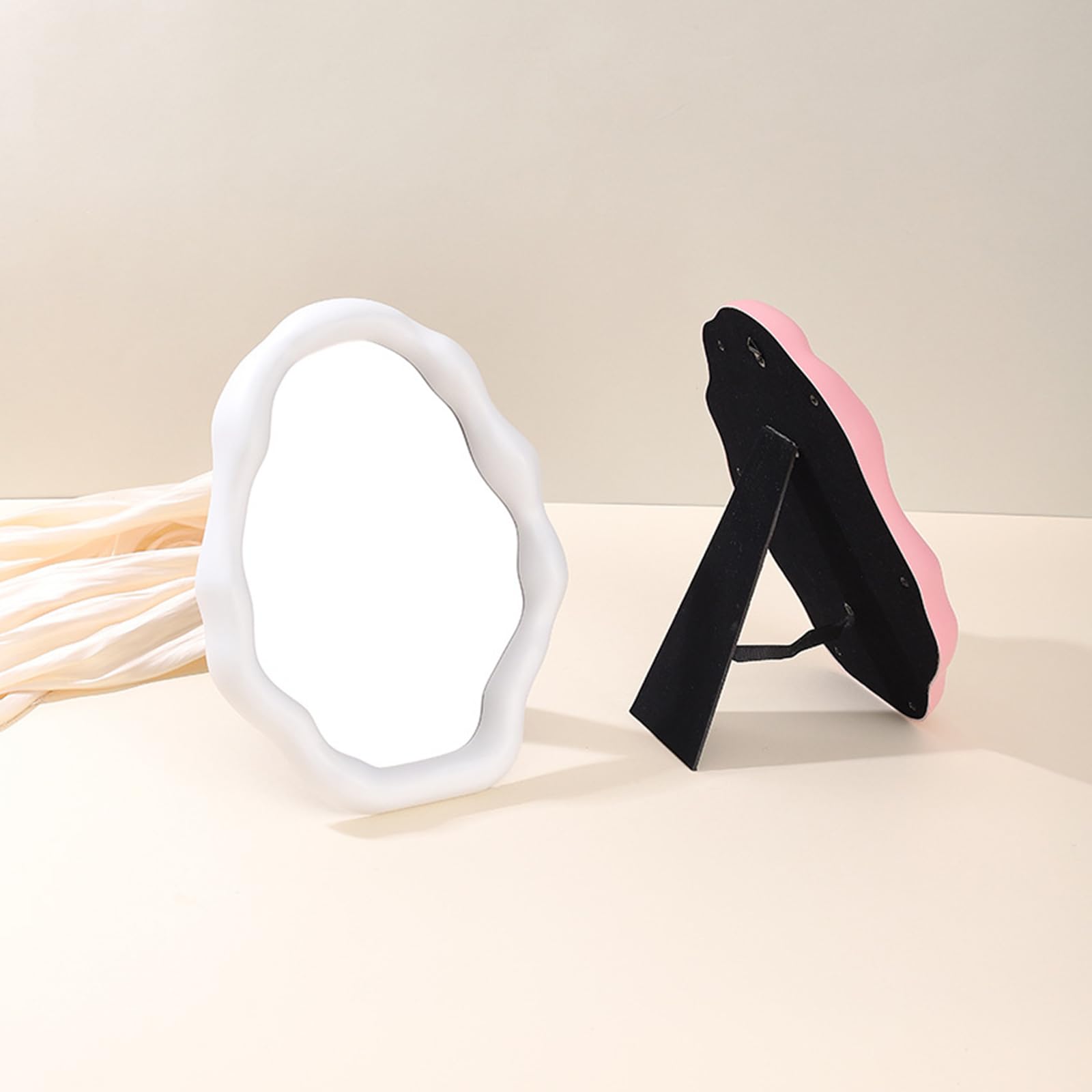Miroir De Vanité Design Vague - Portable, Avec Support - Pour Maquillage, Rasage, Décoration Bureau Ou Salle De Bain