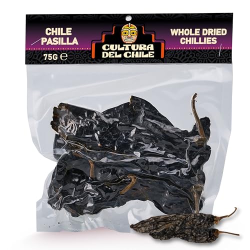Pasilla Whole Dried Chillies 75g - All Natural, Mild Heat with Earthy, Fruity Flavour for Authentic Mexican Taste. Great for Chillies, Tamales, Moles, Sauces, Stews, and Salsa