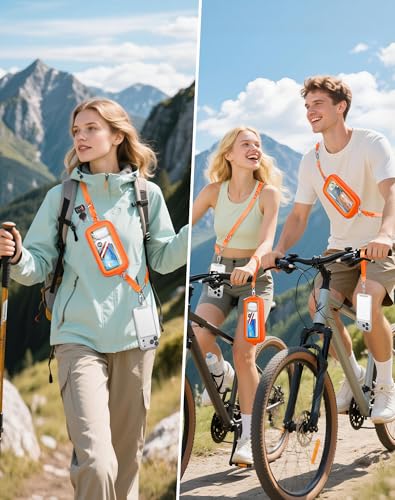 SHANSHUI Clip and Go Phone Lanyard Wallet, Hands Free Crossbody Strap with Zipper Pocket & ID Window, Includes 2 Metal Tether Pads for Phones, Keys, Earphones, Accessories Orange — view 6