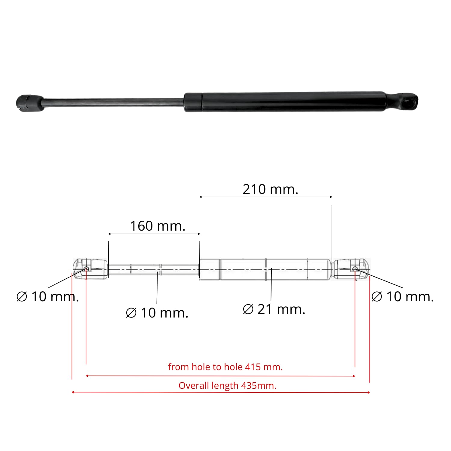 Coppia Pistone Molla Gas per Meccanismo Sollevamento Letto Contenitore - Interasse 415 mm - 600/800/1000 Newton - Attacco RAPIDO (Forza Selezionata: 1000 Newton)