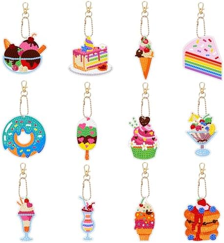 Boutigem 12Pcs Dessert Theme Diamond Painting Keychains Cake Ice ...