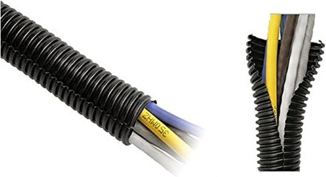 1" X 100 feet Split Wire Loom Flex-Guard Convoluted Tubing – Protective Split Cable Sleeves for Automotive Home Industrial Electrical Wiring – Black