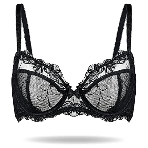 Deyllo Women's Sexy Lace Bra Non Padded Bra Underwire Full Cup Bra Plus Size Bra(Black,44H) Cover