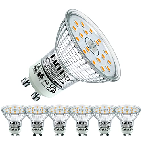 EACLL Ampoules LED GU10 Blanc Chaud Source de lumière 5W 2700K 425 Lumens, Équivalent incandescence halogène 50W. 120 ° Large Faisceau, AC 230V Spots à Réflecteur Sans Scintillement, Pack de 6