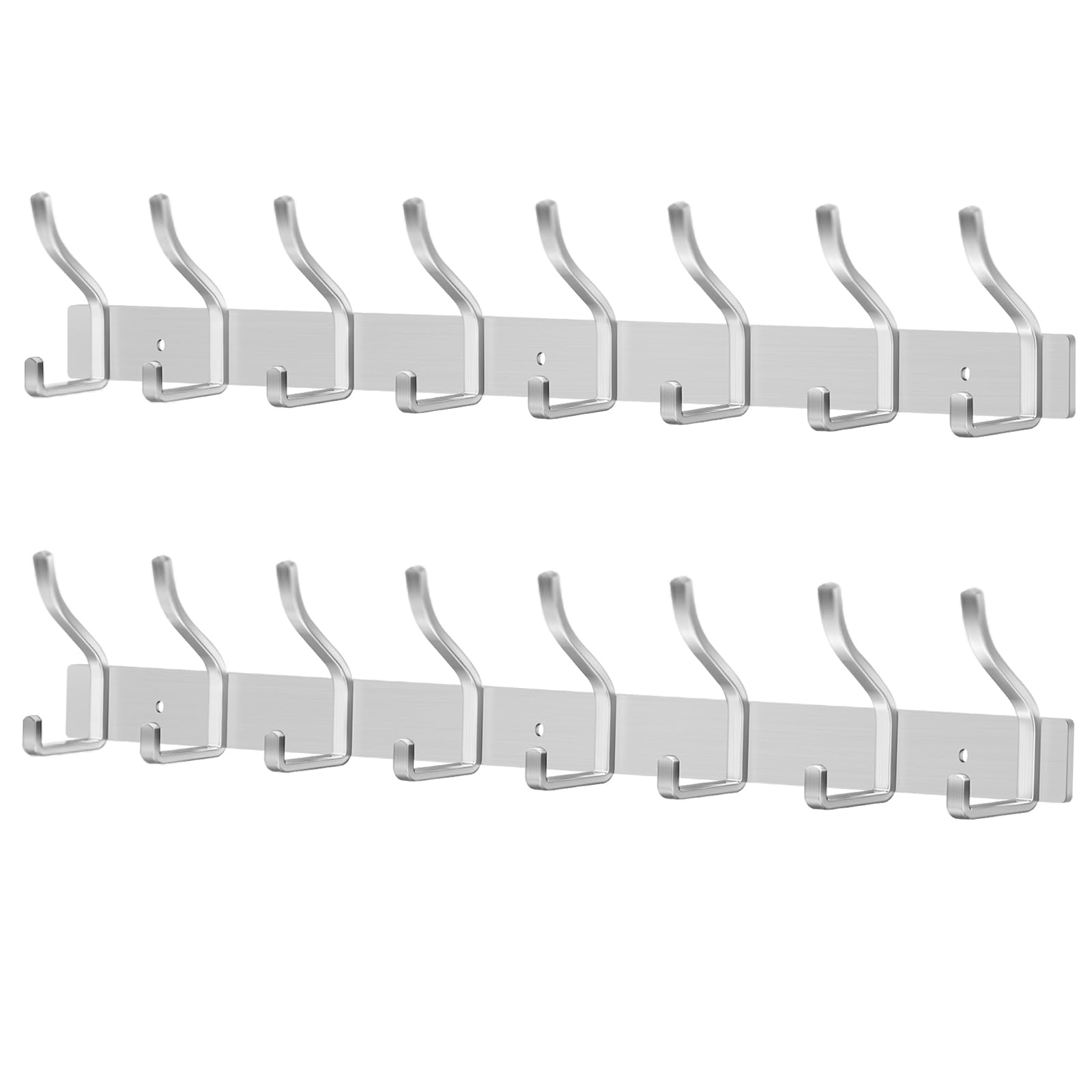 Garderobenhaken Edelstahl, Kleiderhaken Wand Jackenhalter, Schwerlast Garderobenleiste Wandgarderobe Hakenleiste Garderobe Wandhaken (Gebürstete Silber, 8 Haken 2 Stück)