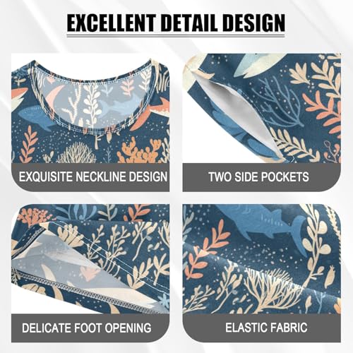 ALAZA Sharks Corals Blue Pajama Set Short Sleeve Sleepwear Soft Lounge Nightwear4
